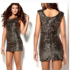 MinkPink sz S gold sequin party mini dress